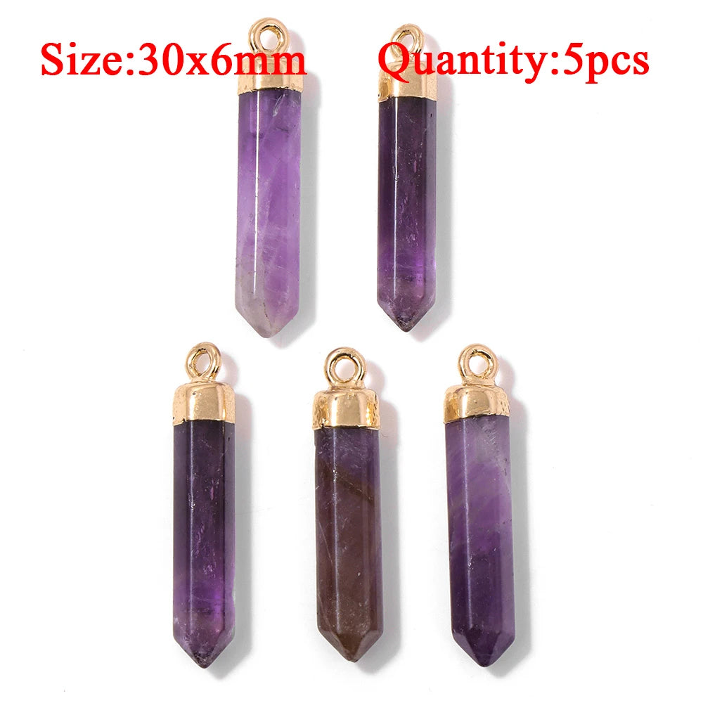 Wholesale Natural Amethyst Pendant Connector Reiki Hexagon Sun Bag Sun Stone Charm For Handmade Women Necklace Bracelet Jewelry