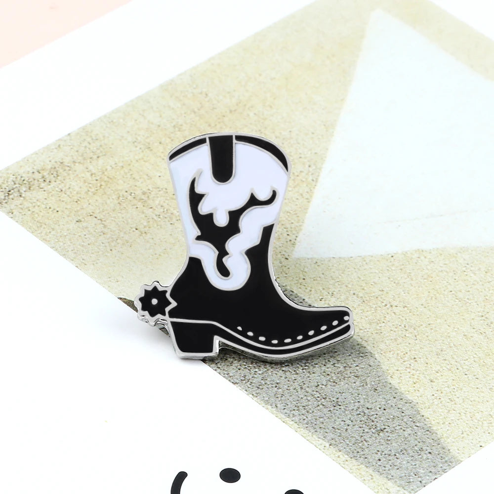 Cool Black Boots Enamel Pins Cowboy Hat Shoes Brooches Women Men Jeans Coat Lapel Pin Badges Jewelry Accessories Gift for Friend