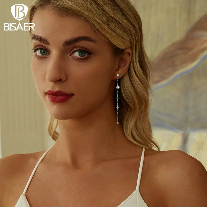 BISAER Boucles d'oreilles à tige en argent sterling 925 avec motif coquillage et étoile de mer pour femme, bijoux fins, cadeau pour fête sur la plage