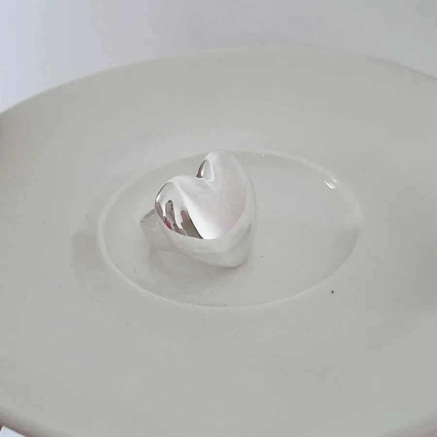 925 Sterling Silver Rings For Women Geometric Fine Jewelry Finger Adjustable Simple Smooth Heart Ring For Party Birthday Gift