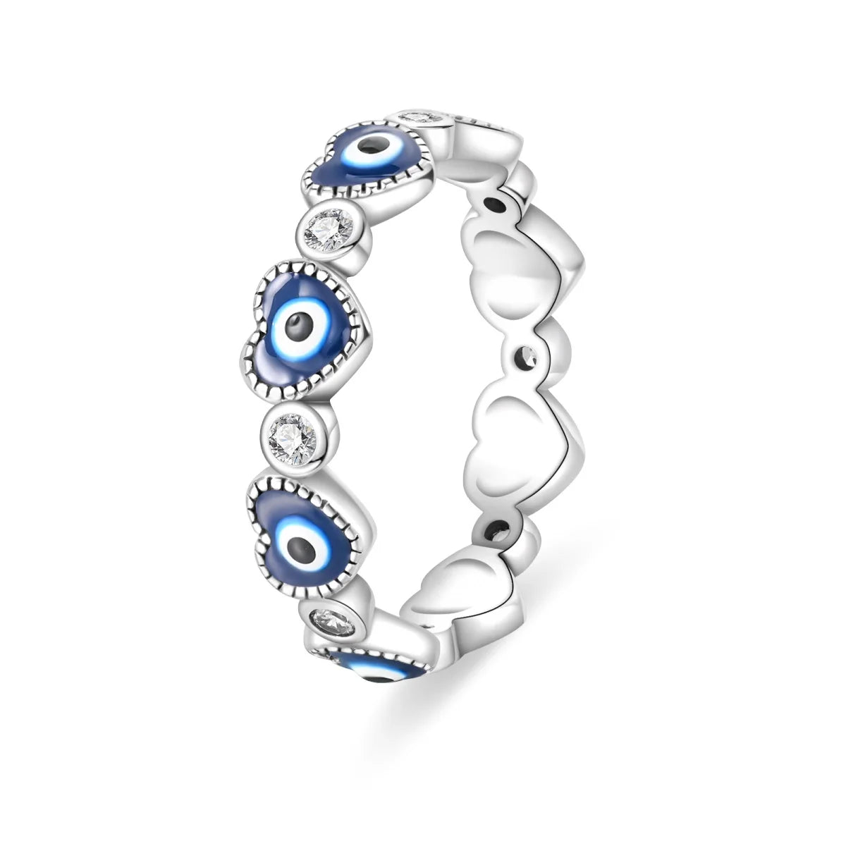New Rings 925 Silver Plated Vintage Auspicious Cloud Evil Eye Heart Shaped Cutout Rings For Couple Fine Jewelry Anniversary Gift