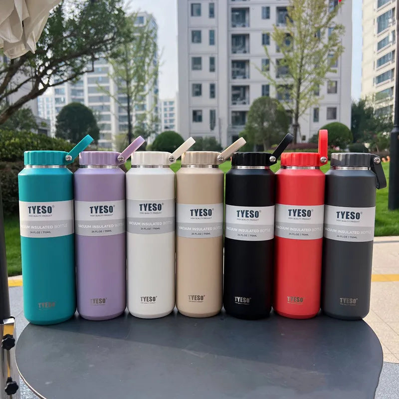 TYESO Insulated Water Bottle Stainless Steel Sport Cup with Handle Portable Travel Mug for Men Women 6-12 Hours Thermal Cold Hot