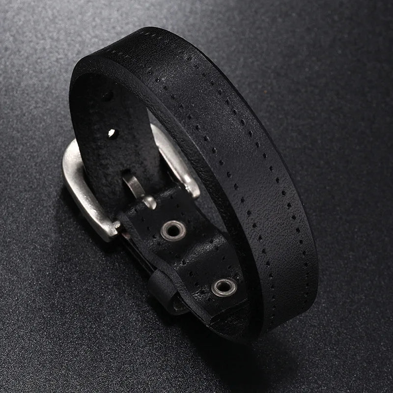 MKENDN Punk Style Genuine Leather Bracelet For Hand Wrist Wristband Men Woman Watch Strap Couple Jewelry Gift