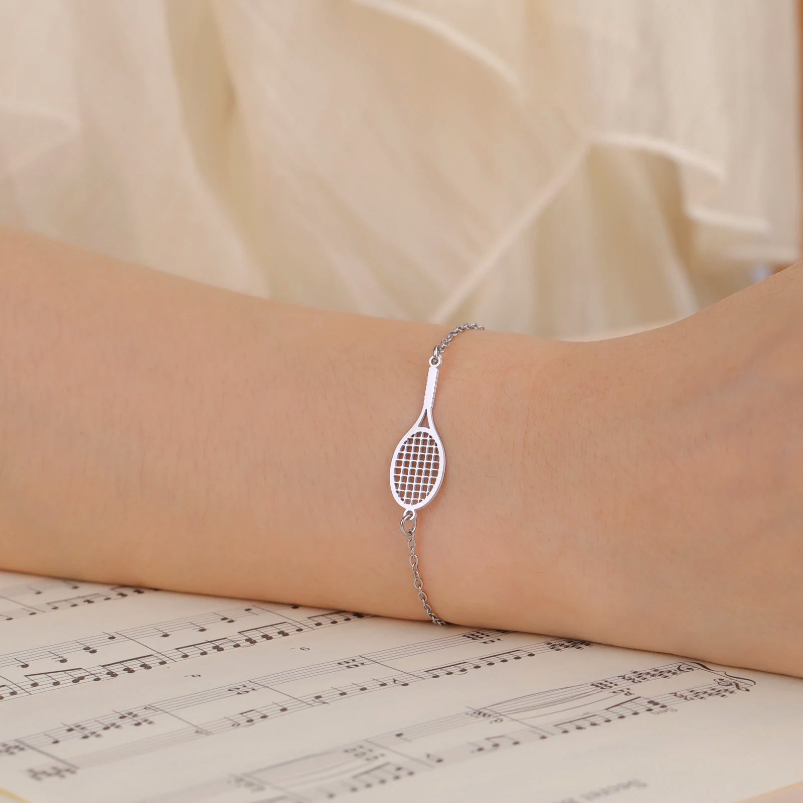 HIPEE Tennis Racket Pendant Bracelet For Women Men Stainless Steel Sport Cuff Charms Bracelets Girls Summer Jewelry Gifts