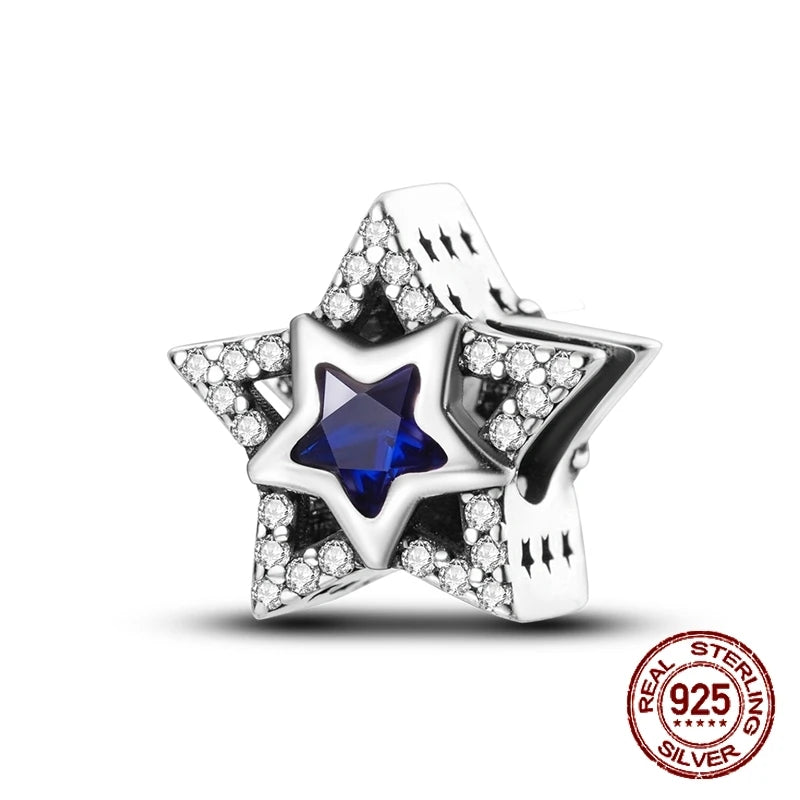 Breloque en argent sterling 925 représentant la lune, l'étoile, l'avion, l'espace, série bleue, compatible avec les bracelets Pandora originaux, bijoux à offrir