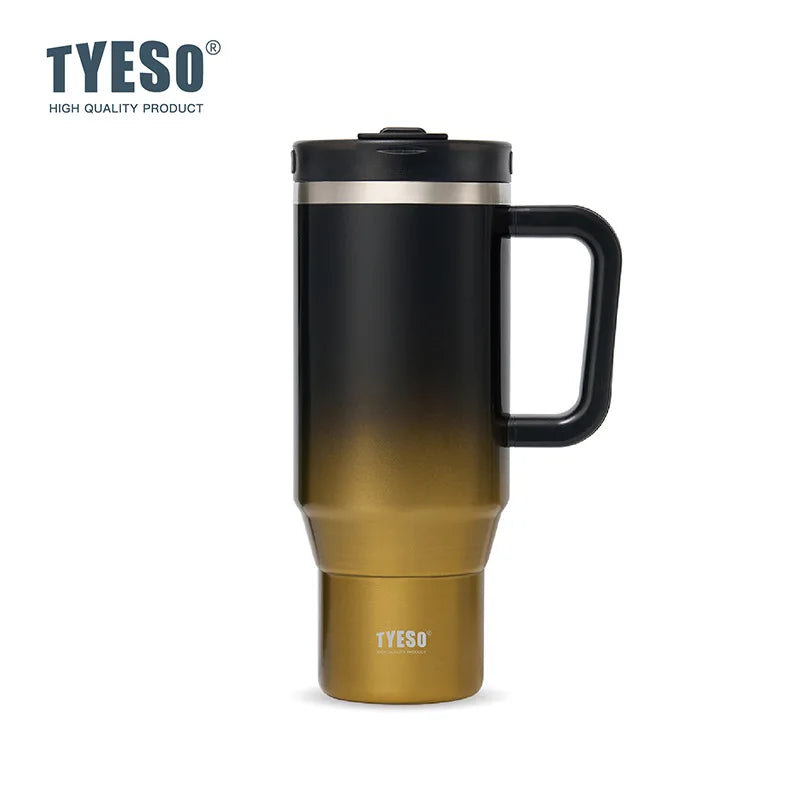 TYESO 40oz Car Coffee Thermos Cup With Handle and Straw Gradient Color Stainless Steel Vacuum Insulated Travel Mug Thermal Cup