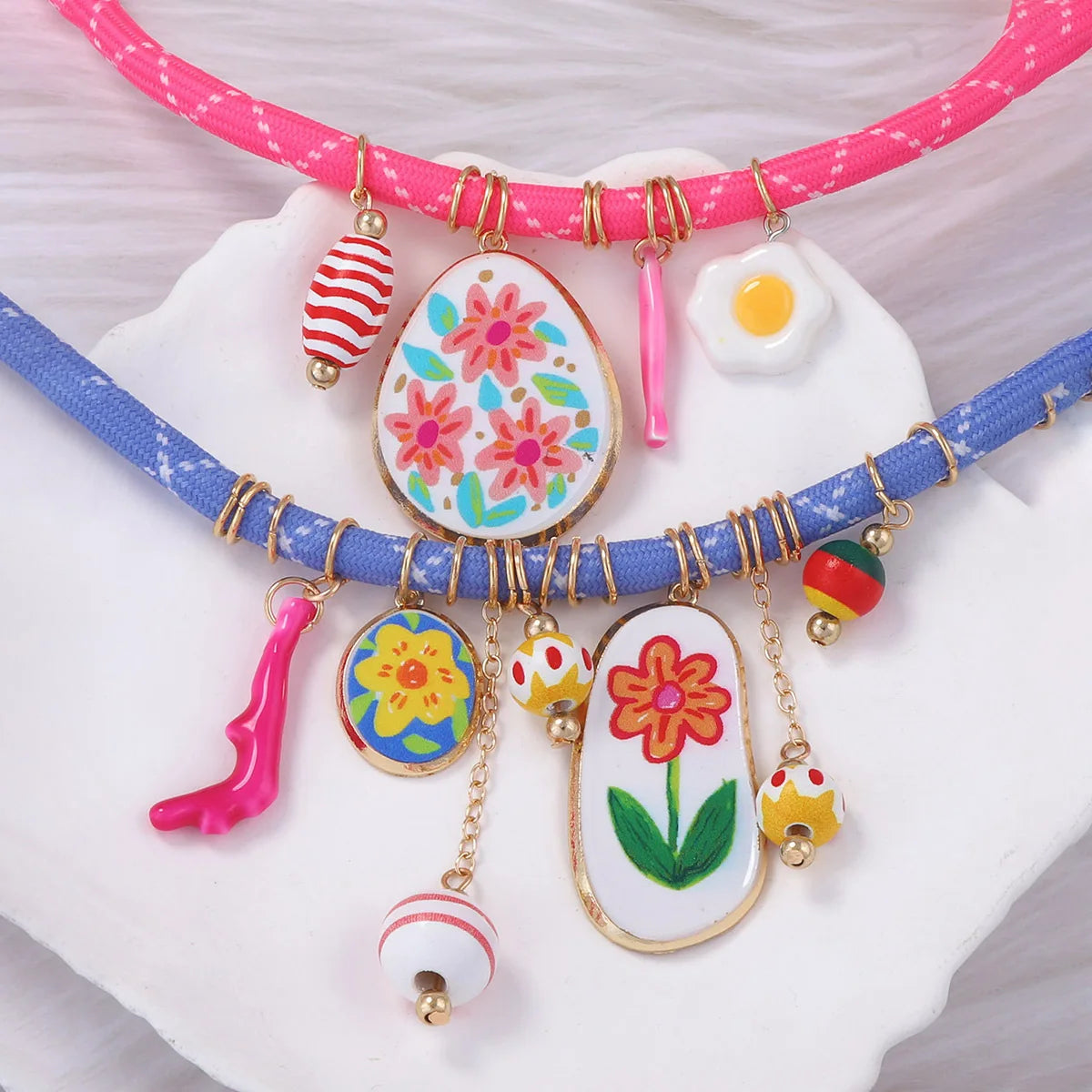 ZAA Personalized Trendy Colorful Rope Flower Coral Egg Necklace