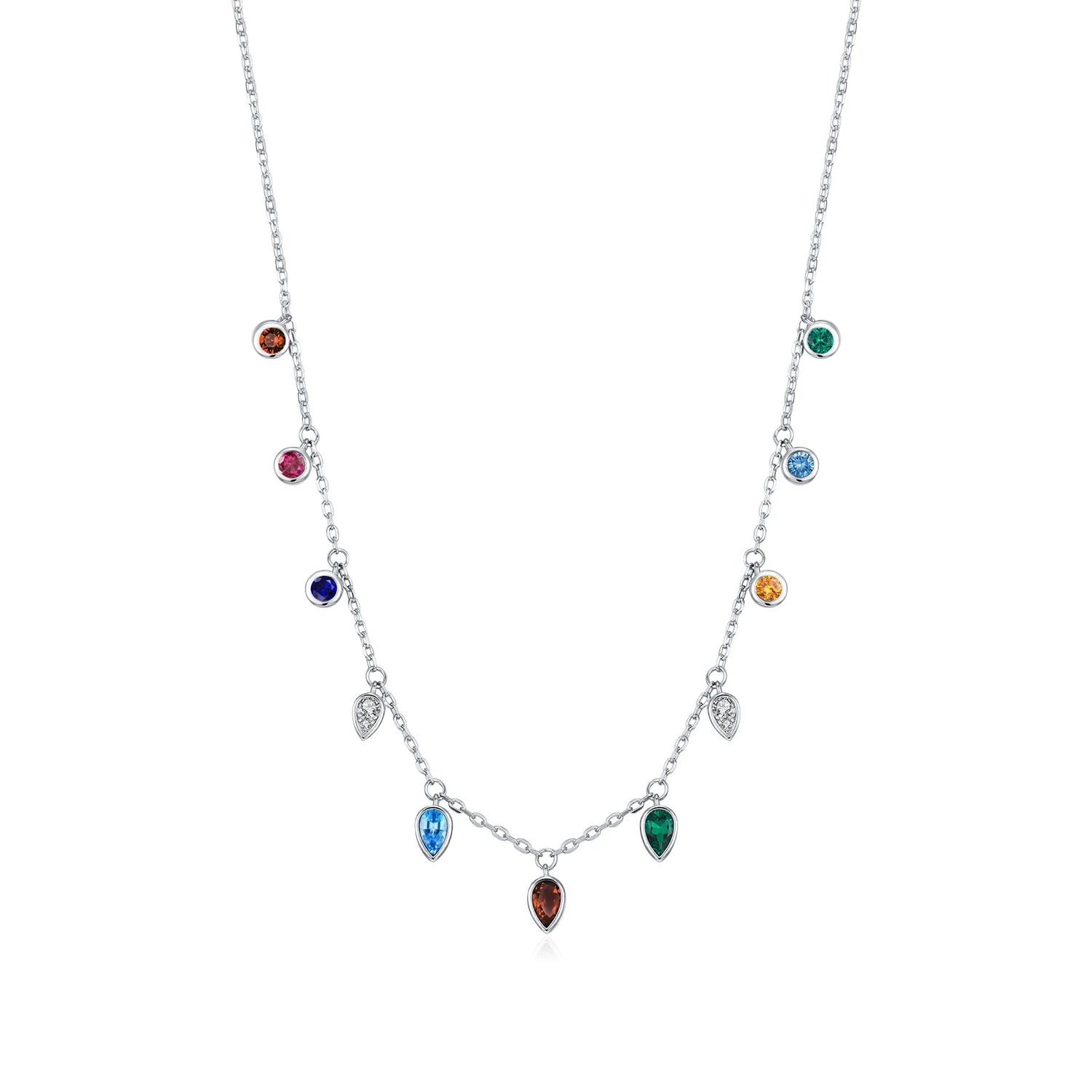 MODIAN 925 Sterling Silver Colorful Round CZ Charm Stackable Choker Necklace Water Drop Pendant Necklace For Women Fine Jewelry