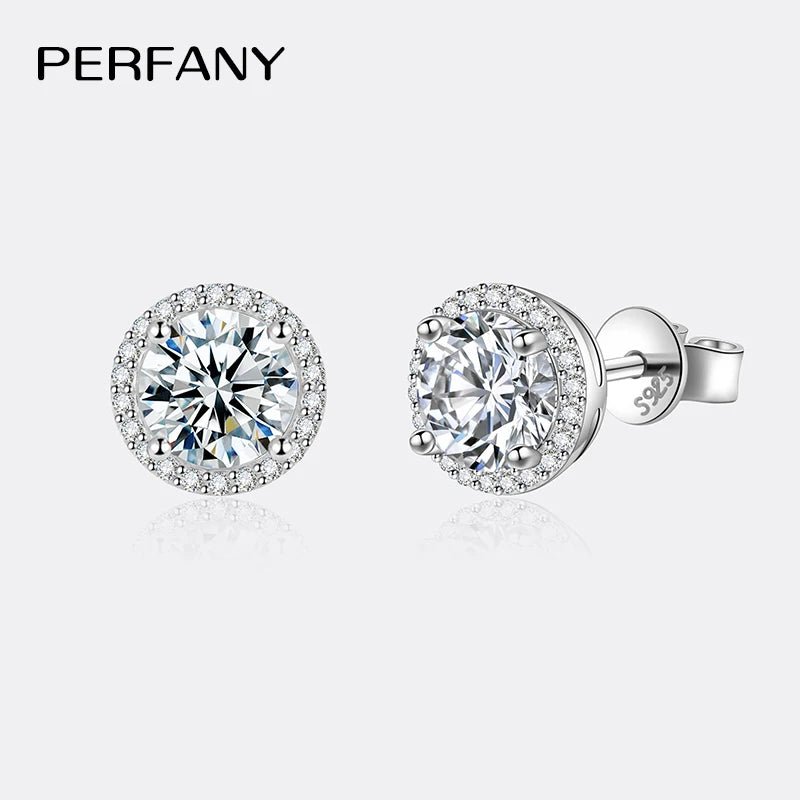PERFANY Moissanite Women's Round Earrings S925 Solid Silver Plated 18K White Gold Diamond Earrings Wedding Luxury Jewelry - Madeinsea©