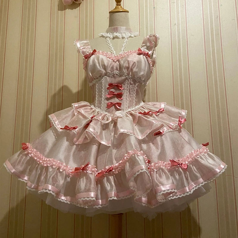 Sweet Lolita Princess Dress Women Sweet Bowknot Ruffles Evening Party Mini Dresses Japanese Harajuku Vintage Kawaii Y2k Vestidos