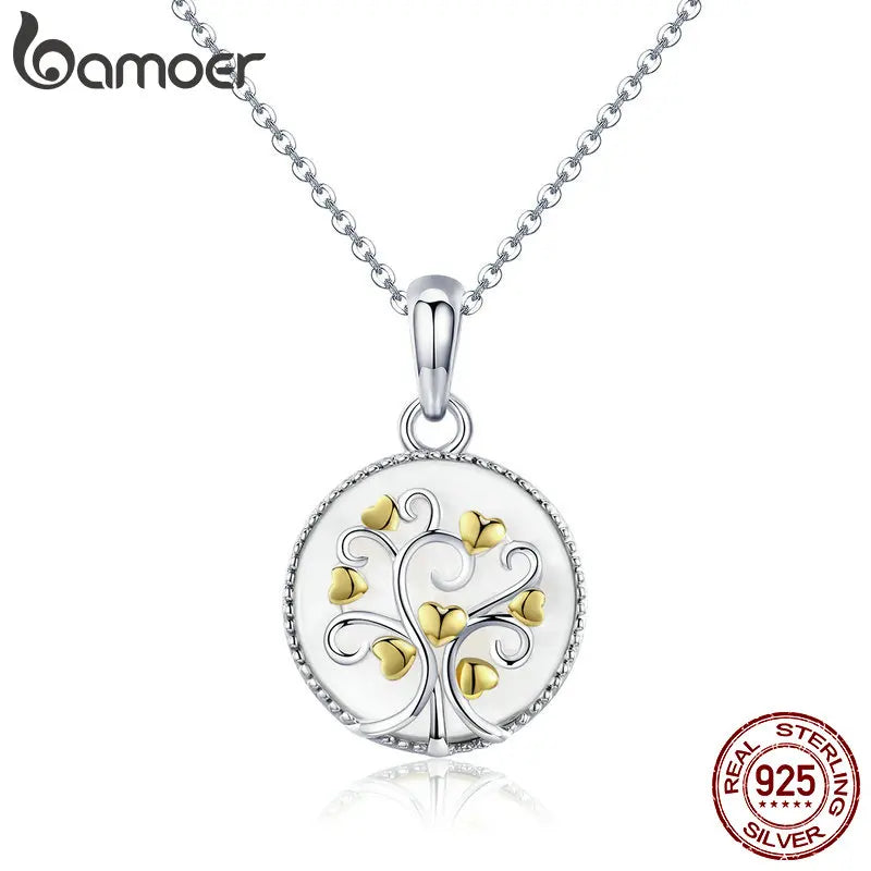 BAMOER Echt 925 Sterling Silber Baum des Lebens Anhänger Halsketten Frauen Gold Herz Baum Halskette Sterling Silber Schmuck SCN296