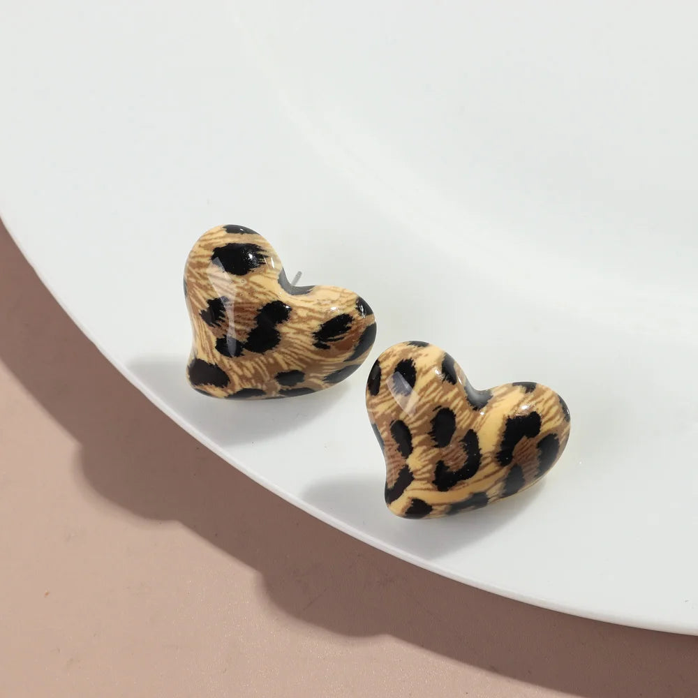 Fashion Acrylic Leopard Print Heart Star Multiple Shapes Earrings Resin Geometric Earring Woman 2024 Design Jewelry