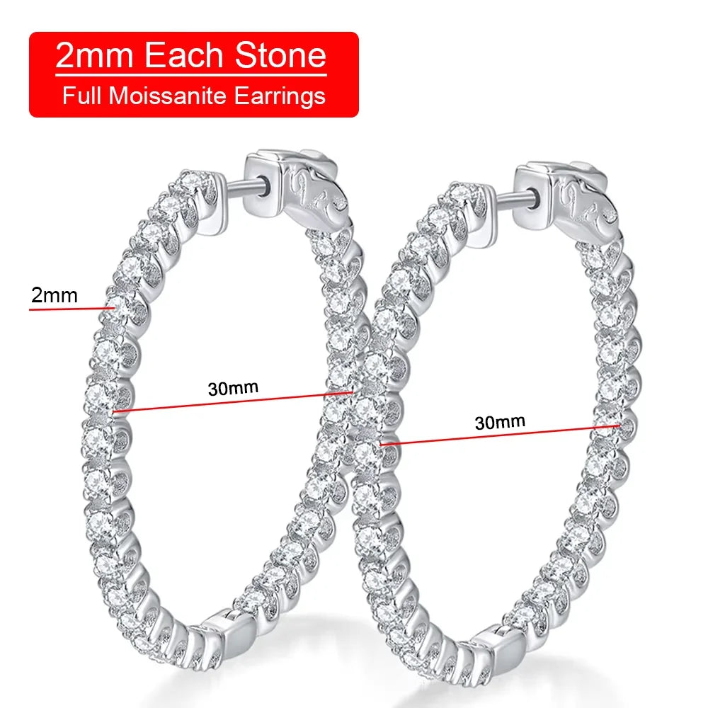 Serenity 2mm D Color Moissanite Hoop Earrings For Women Gift S925 Sterling Silver Sparkling Lab Diamond Earrings Bridal Jewelry