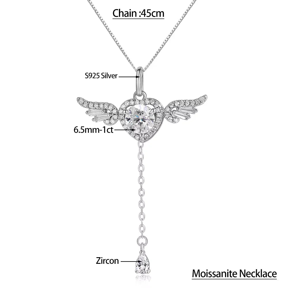 Serenity 1ct D Color Moissanite Necklace for Women Gift 100% 925 Sterling Silver Sparkling Diamond Angel Move Pendant Neck Chain - Madeinsea©