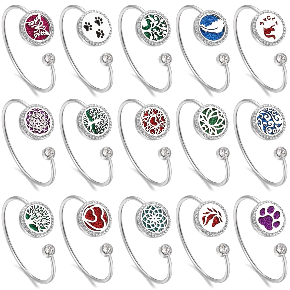 10PCS/lot Wholesale Aromatherapy Diffuser Bracelet DIY Metal Leather Aroma Perfume Essential Oil Diffuser Bracelet for Women Men