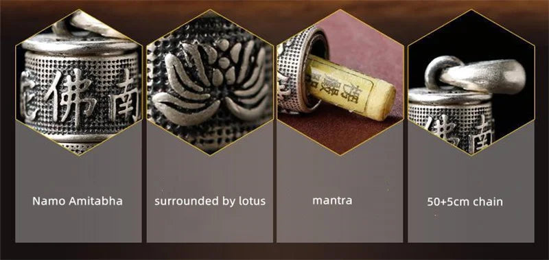 Shurangama Mantra Pendant Male Gawu Box Necklace Silver 925 Chain Women Retro Lotus Sutra Namo Amitabha Necklace For Men Jewelry