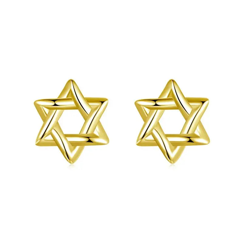 WOSTU Real 925 Sterling Silver Vintage Hexagram Rings Star Stud Earrings For Women Hollow Out Earring Adjustable Guardian Rings