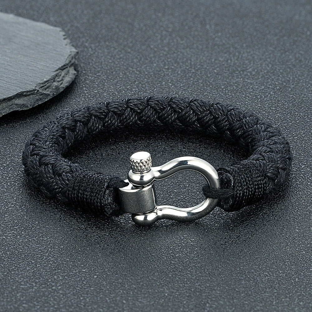 MKENDN Navy Style Wide Rope Bracelet Luxury Men Stainless Steel Shackle Buckle Wrap Bangles Handmade Jewelry Gift