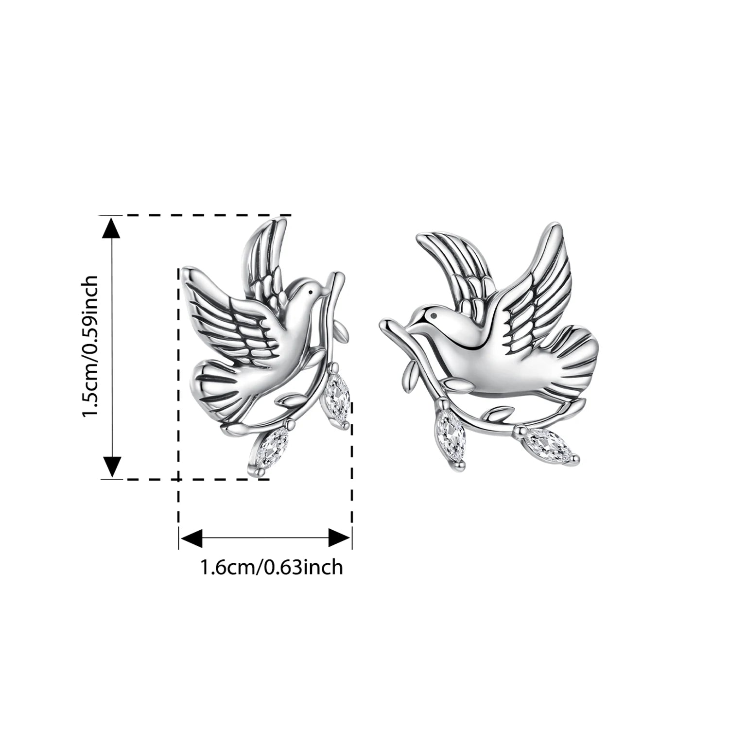 BAMOER 925 Sterling Silver Dove of Peace Stud Earrings Oxidized Bird For Peace Earrings with Push Back Women Girls Daily Jewelry