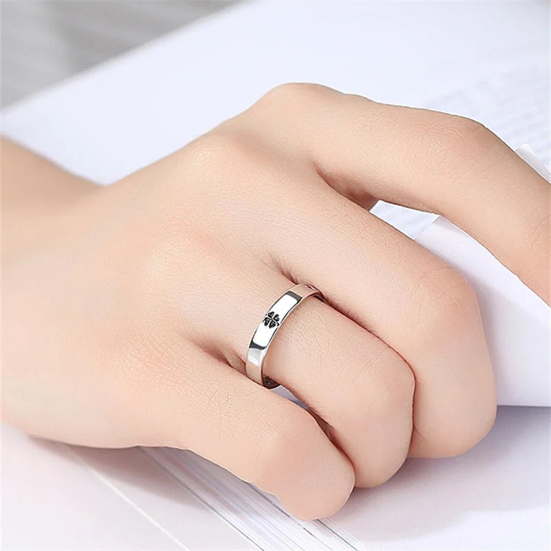 Classic Clover Black Flower Ring Silver 925 Women Jewelry Adjustable Fashion Zircon Couple Rings For Lover Wedding Accessories