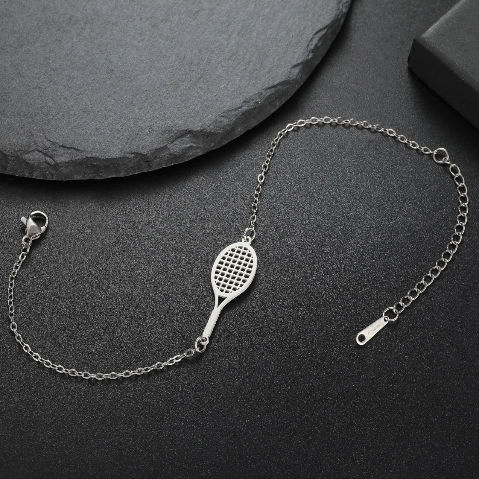 HIPEE Tennis Racket Pendant Bracelet For Women Men Stainless Steel Sport Cuff Charms Bracelets Girls Summer Jewelry Gifts