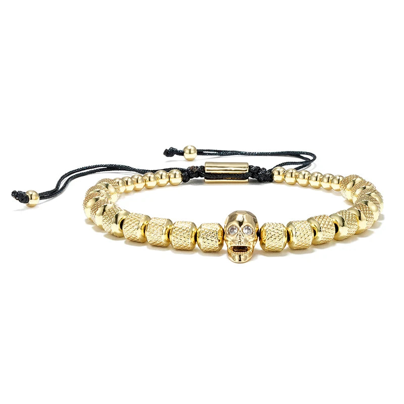 MKENDN Charm Micro Pave CZ Totenkopf Kopf Männer Armbänder Edelstahl Paar Handgemachten Schmuck Geschenk Acero Inoxidable Joyeria Mujer