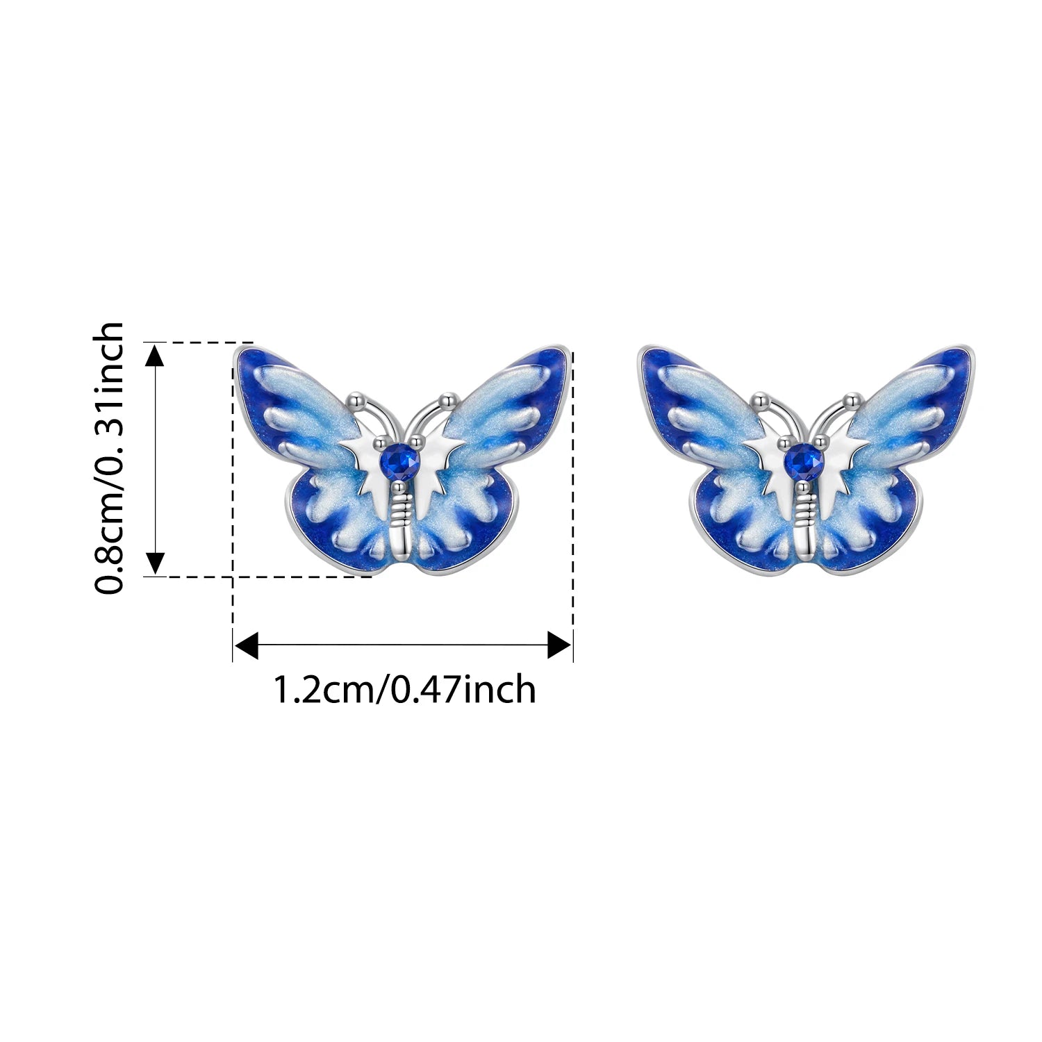 BISAER Real 925 Sterling Silver Butterfly Jewelry Set Bule Enamel Process Stud Earrings Open Ring For Women Party Fine Jewelry