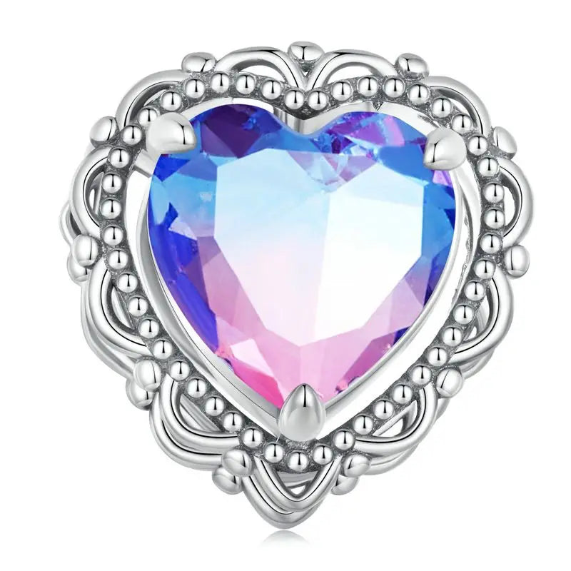 BAMOER 925 Sterling Silver Red Heart Charm Ombre Purple Perfume Bottle Pendant Original for Women DIY Necklace Romantic Gift
