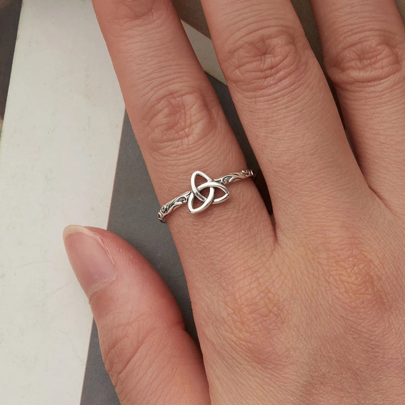 BAMOER 925 Sterling Silver Embossed Vintage Celtic Pattern Ring for Women Simple Silver Adjustable Ring Fine Jewelry Gift