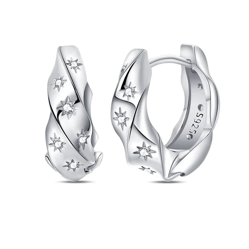 Classic Earrings 925 Silver Star Moon Zircon Pearl Geometry Earrings For Women Wedding Engagement Fine Jewelry Birthday Gift