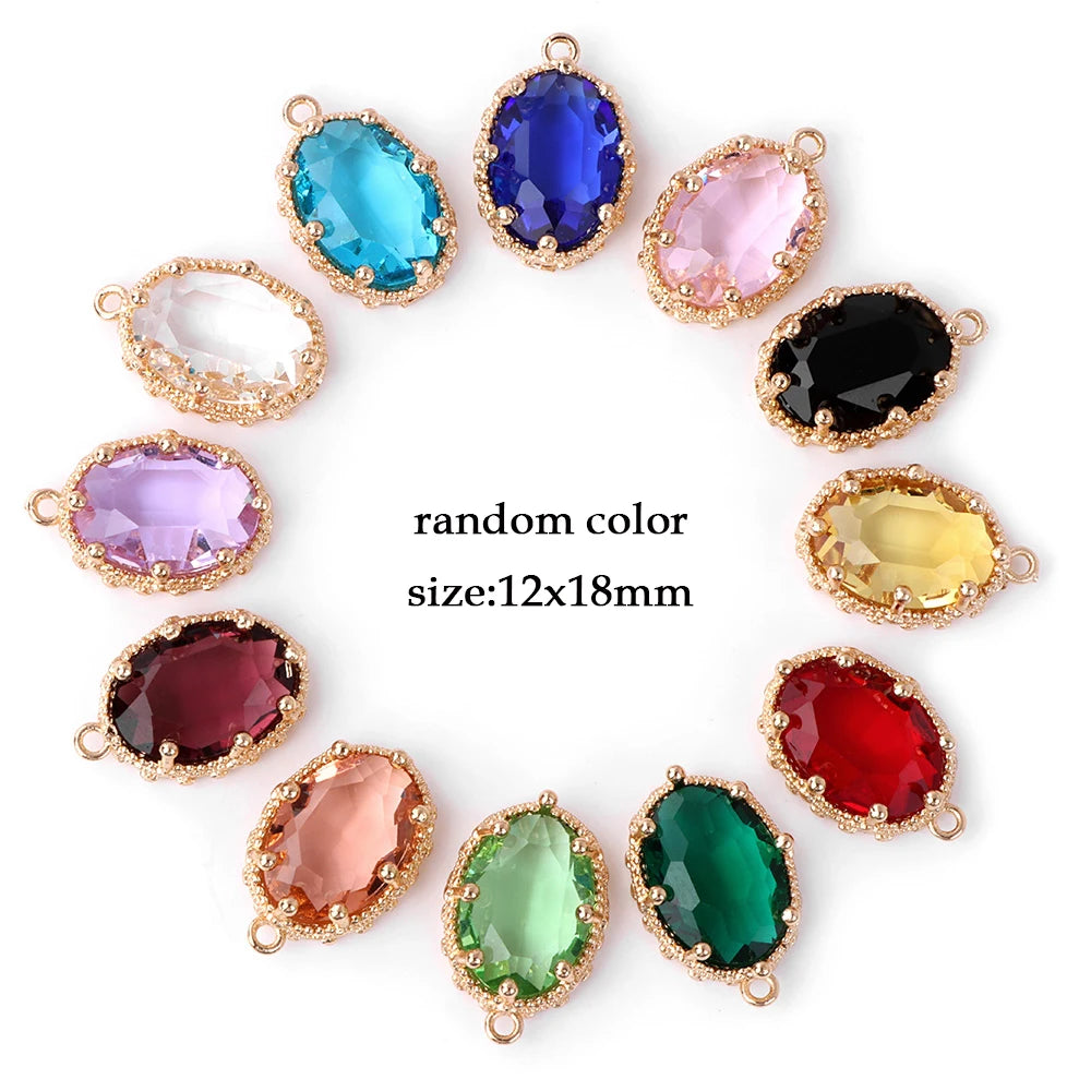 Fashoin Crystal Glass Pendant Oval Shape Rhinestone Charms For Vintage Women's Earrings Earrings Bracelet DIY Crafts Supply 5pcs