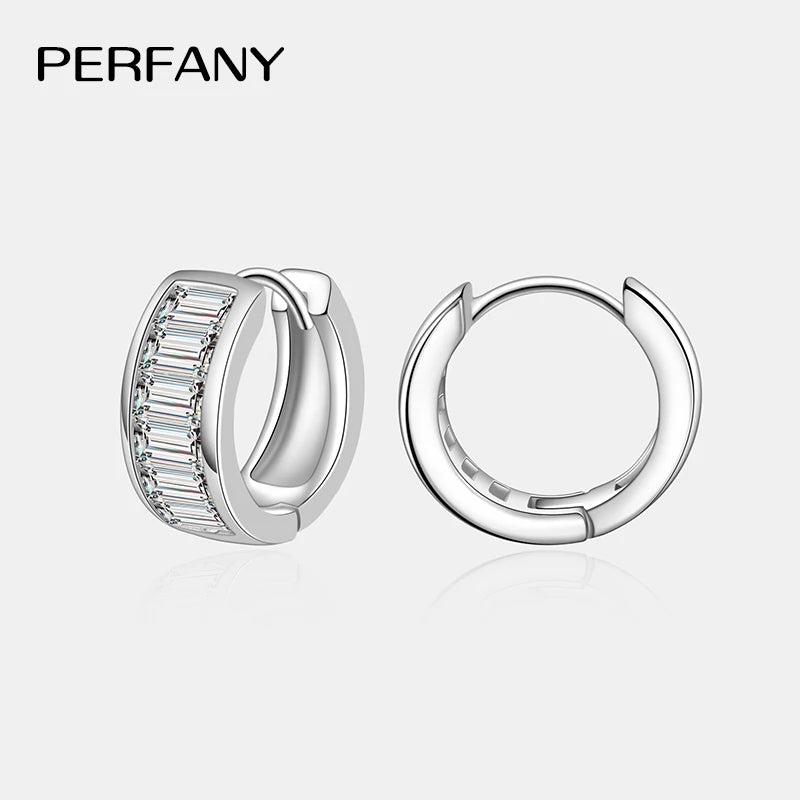 PERFANY Emerald Cut All Moissanite Hoop Earrings Women's 100% Pure Silver Rectangular Laboratory Diamond Wedding Luxury Jewelry - Madeinsea©