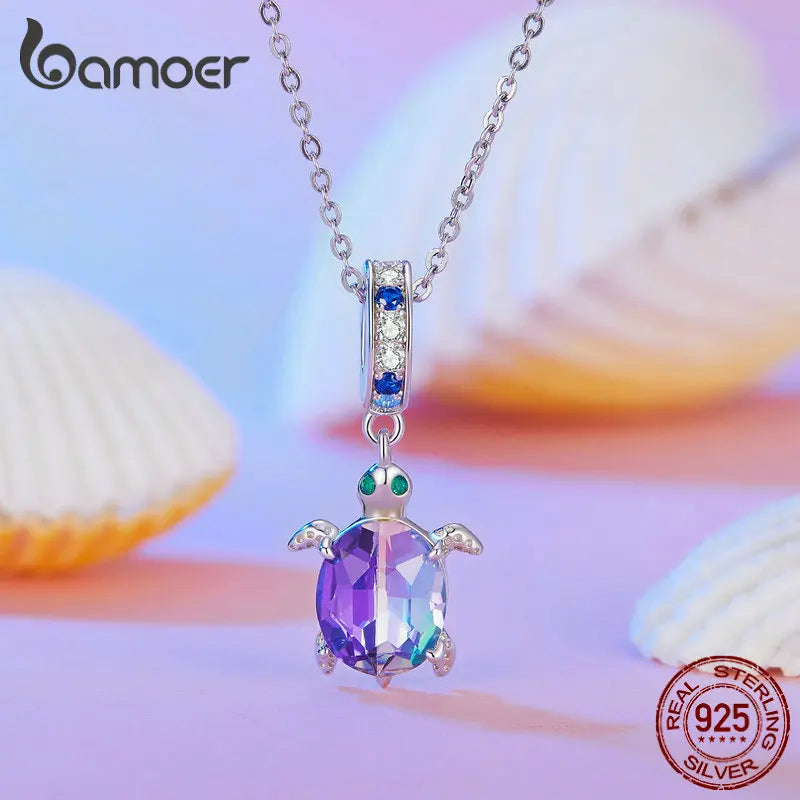 925 Sterling Silver Dazzling Sea Turtle Pendant Necklace Dreamy Ocean Neck Chain for Women Party Fine Jewelry Gift