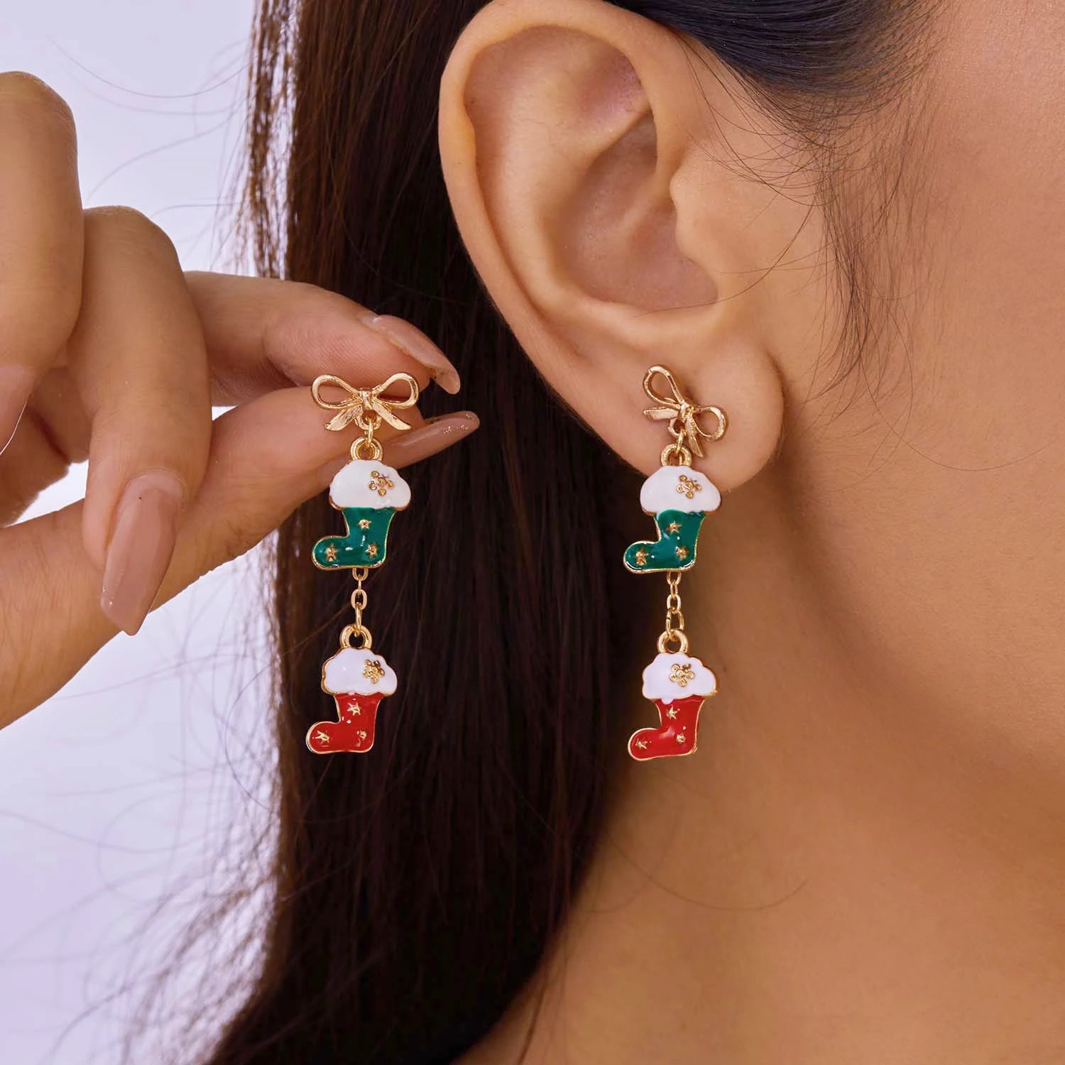 New Lovely Red Christmas Hat Charm Earring for Women Crystal Zircon Santa Claus Snowflake Xmas Tree Dangle Earring Party Jewelry
