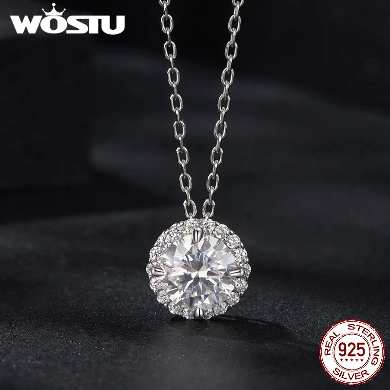 WOSTU 0.5 CT 1CT Moissanite Pendant Necklace Lab Diamond With GRA 925 Sterling Silver Flower Pendant Mom Lover Daugther Gift