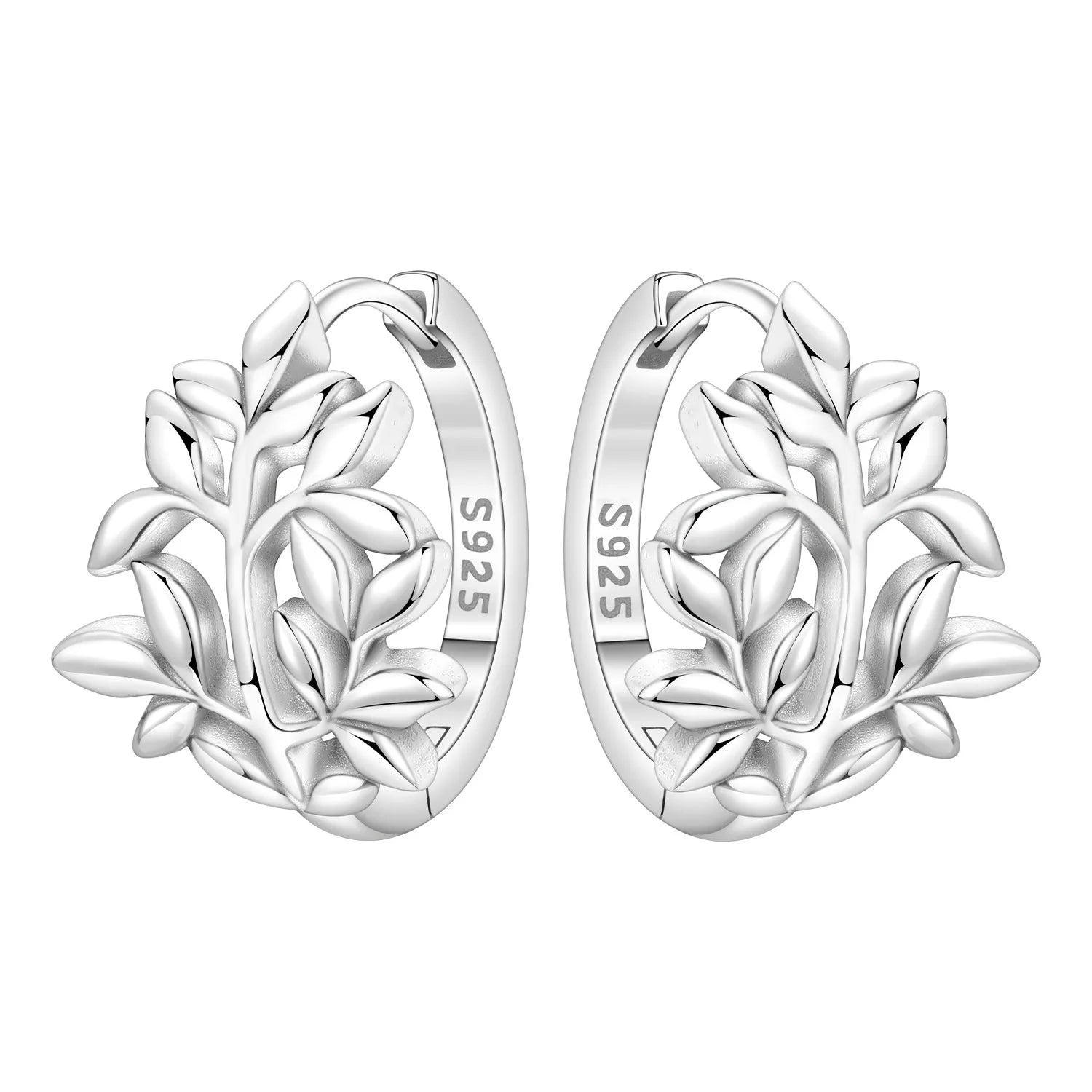 PANPOKI Original 925 Sterling Silver Minimally Designed Leaves Earrings Women Hoop Earring Anniversary Jewelry Trendy Gifts