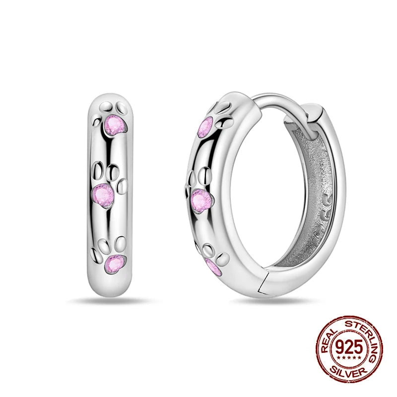 Simple Original 100% 925 Sterling Silver Sparkling Zircon Star Flower Double Hoop Earrings For Women Wedding Engagement Jewelry