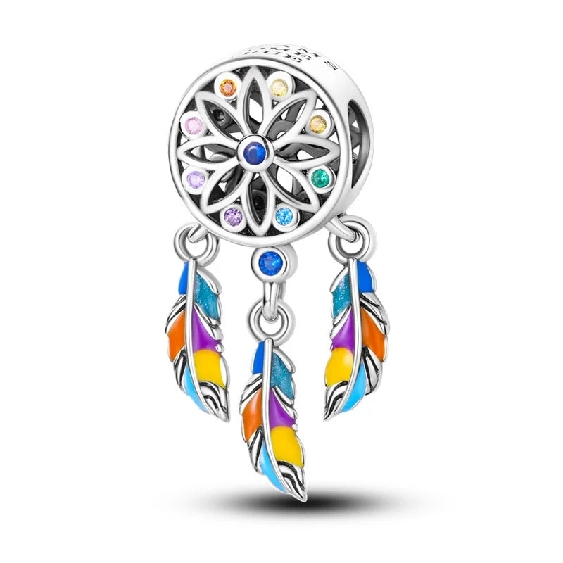 Dreamcatcher Series - Original Genuine 925 Sterling Silver Zircon Moon Sun Charm Beads Suitable 3mm Bracelet DIY Making Pendant