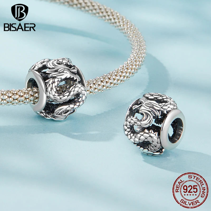 BISAER 925 Sterling Silver Vintage Phoenix Flying Dragon Charm Bead Lion Crown Snake Pendant For Women DIY Bracelet Fine Jewelry