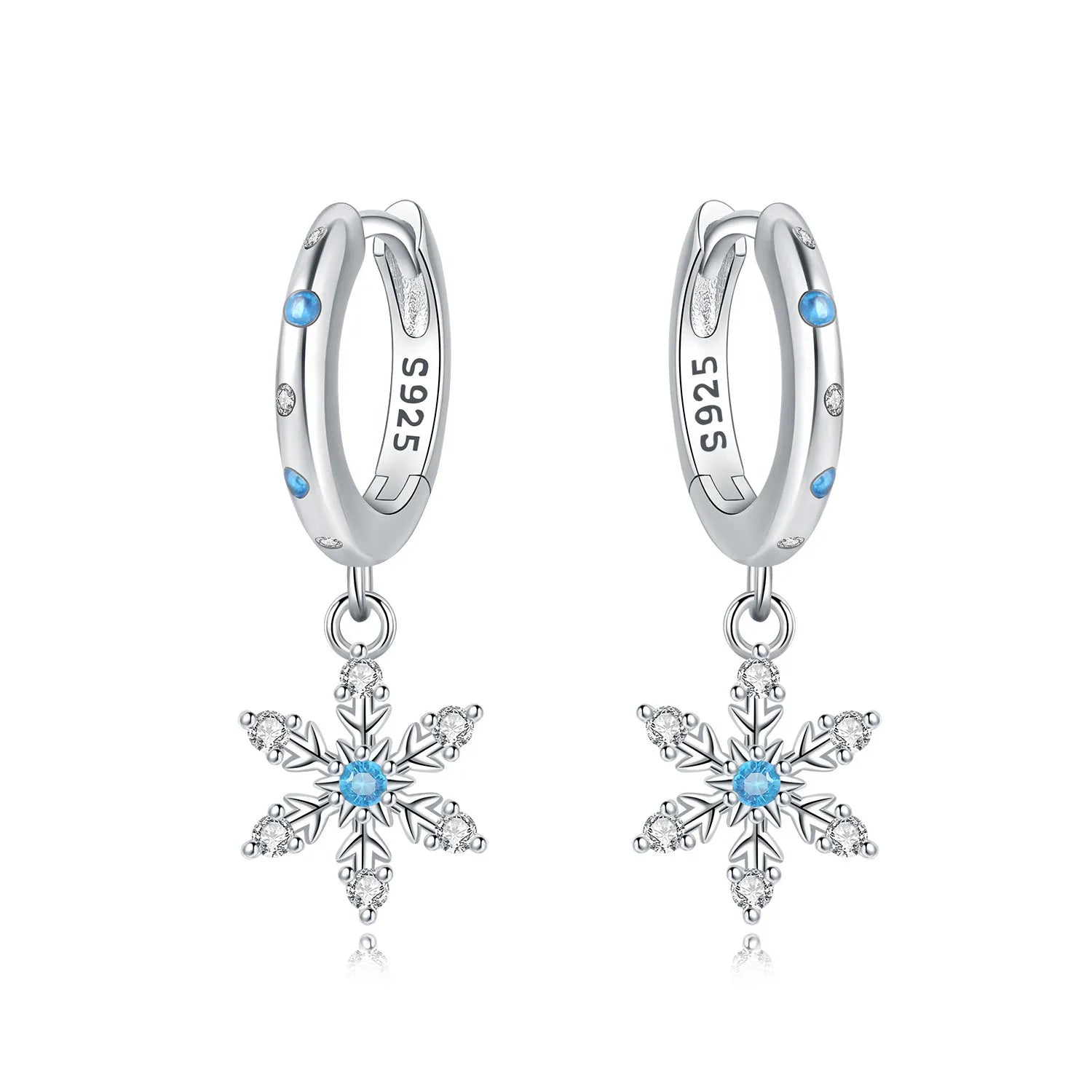 PANPOKI 925 Sterling Silver Sparkling Blue Snowflake Earrings Series Drop Earrings For Women Party Gifts Trendy Jewelry
