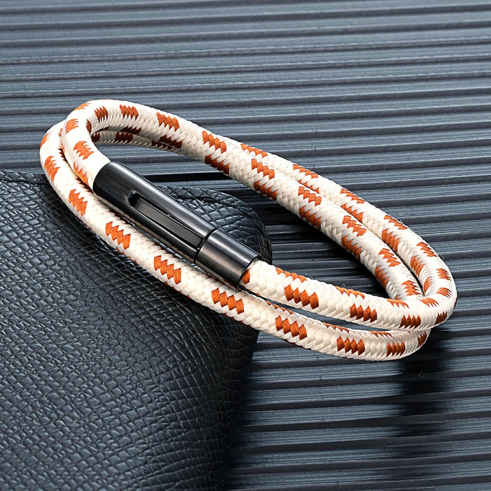 MKENDN 5 mm geflochtenes Nylonarmband für Damen und Herren, Edelstahlknopf, Schmuck, Unisex-Geschenk für Paare, klassisch schlichtes Design