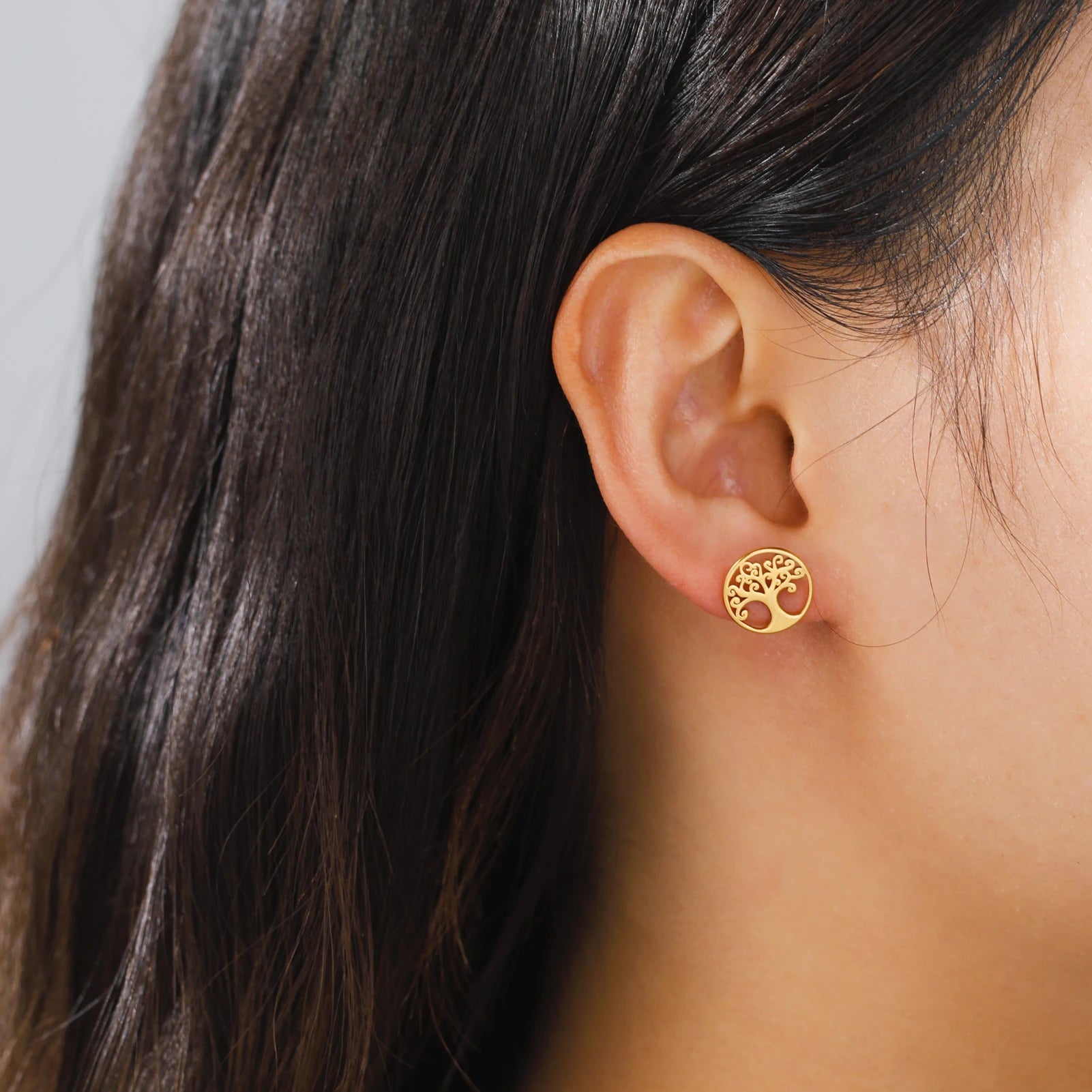 Hollow Out Life Tree Earrings for Women Fashion Stainless Steel Gold Silver Color Stud Earring Jewelry Birthday Gift