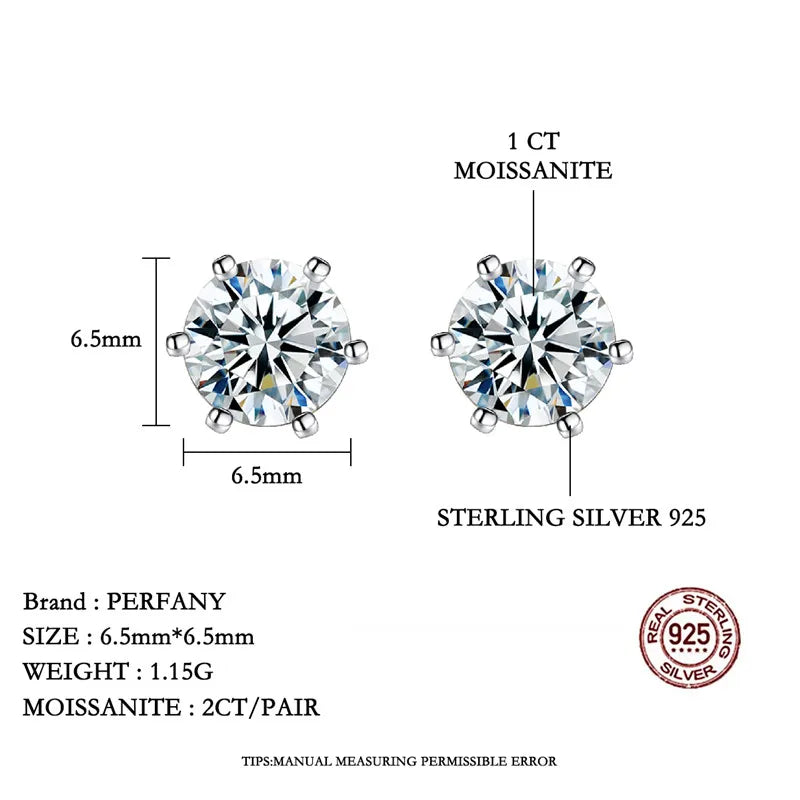 PERFANY 0.2CT-2CT Moissanite Earrings for Women S925 Pure Silver Screws Laboratory Certified Diamond Earrings Wedding Jewelry - Madeinsea©