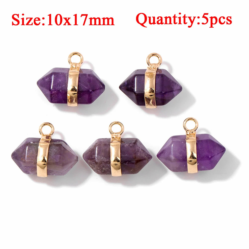 Wholesale Natural Amethyst Pendant Connector Reiki Hexagon Sun Bag Sun Stone Charm For Handmade Women Necklace Bracelet Jewelry