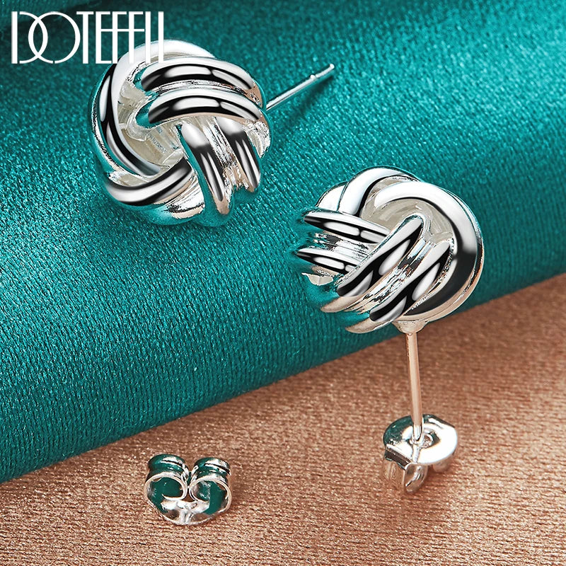 DOTEFFIL 925 Sterling Silver Knot Twist Stud Earrings For Woman Wedding Engagement Fashion Party Charm Jewelry