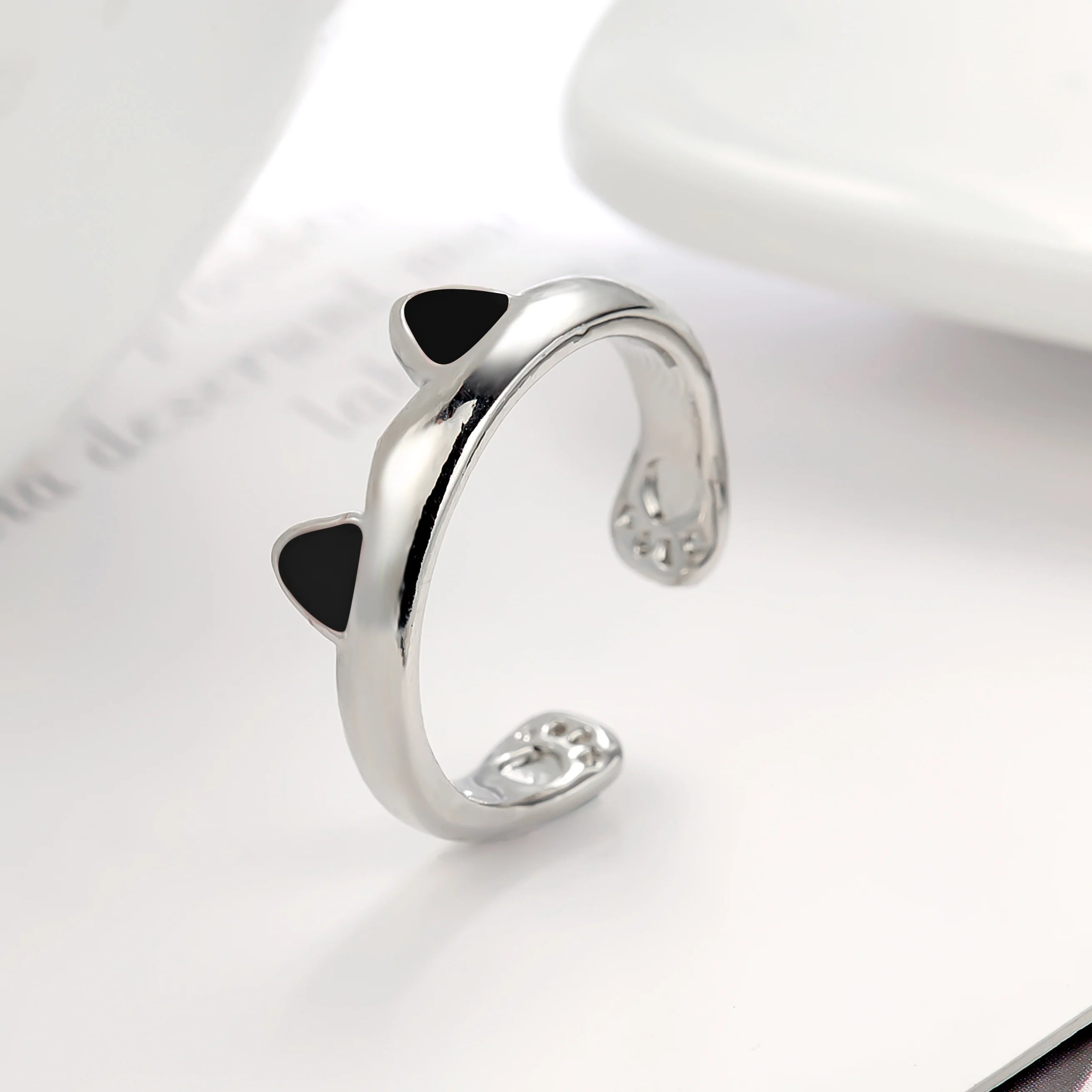 Pink Cute Cat Ear Ring For Women Cats Paw Embrace Tightly Opening Finger Rings Girl Ladies Party Birthday Jewelry Accessories