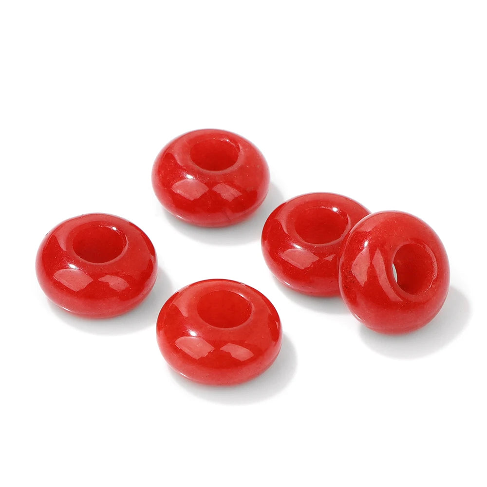 5PCS Natural Big Hole Round Abacus Bead 14mm Opal Tiger Eye Jade Hollow Stone Pendant For Jewelry Making Necklace Earrings DIY