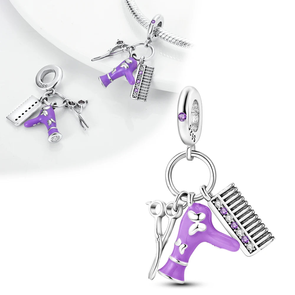 925 Silver Girl Lady Lipstick Makeup Charm Dangle Pendant Beads Fit Original Bangle Cosmetic Charms Bracelet DIY Making Jewelry