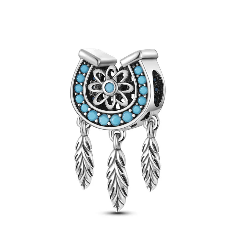 Dreamcatcher Series - Original Genuine 925 Sterling Silver Zircon Moon Sun Charm Beads Suitable 3mm Bracelet DIY Making Pendant