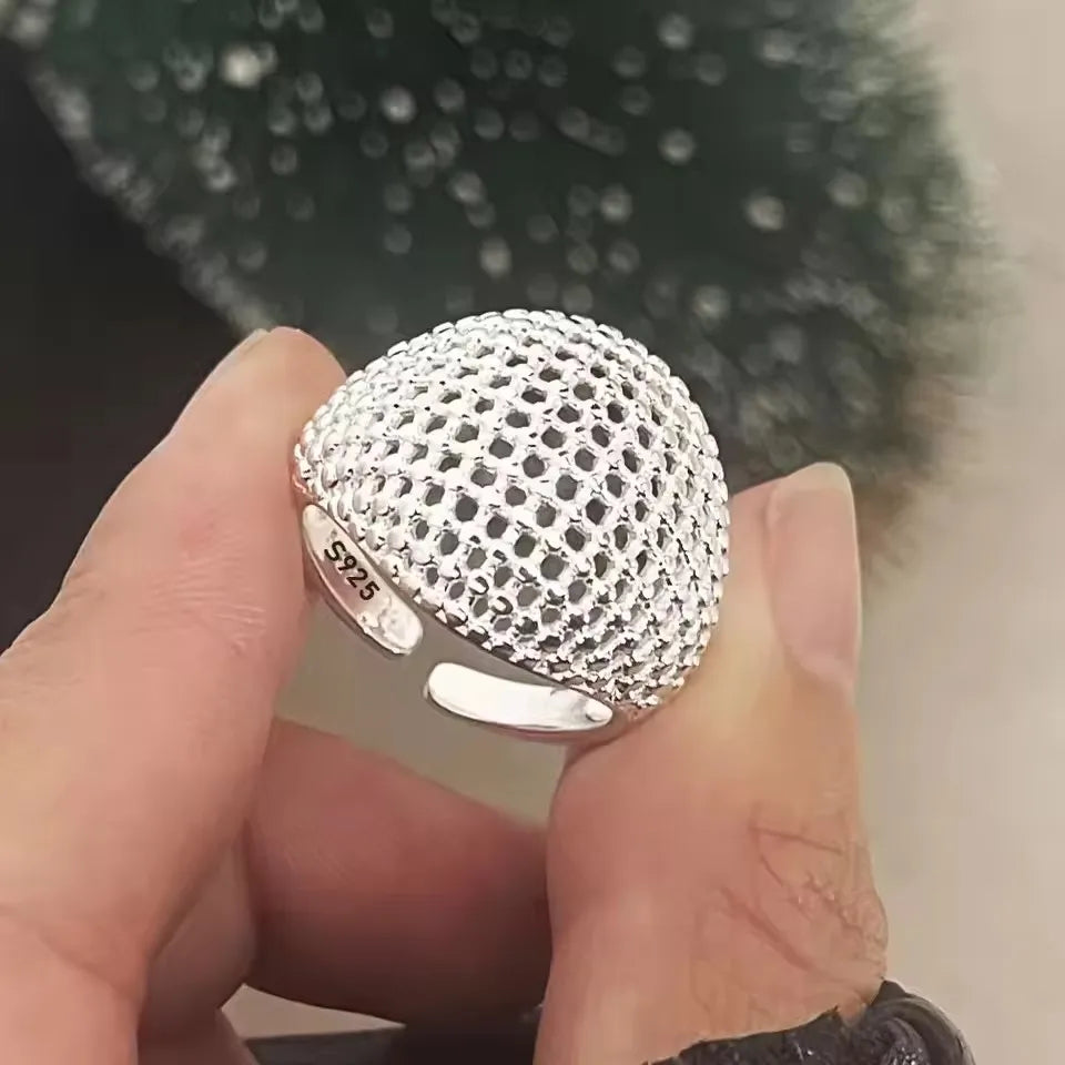 Sam Panda 925 Sterling Rings for Women Simple Geometric Handmade Irregular Retro Ring Gold Zircon Allergy For Birthday Gift